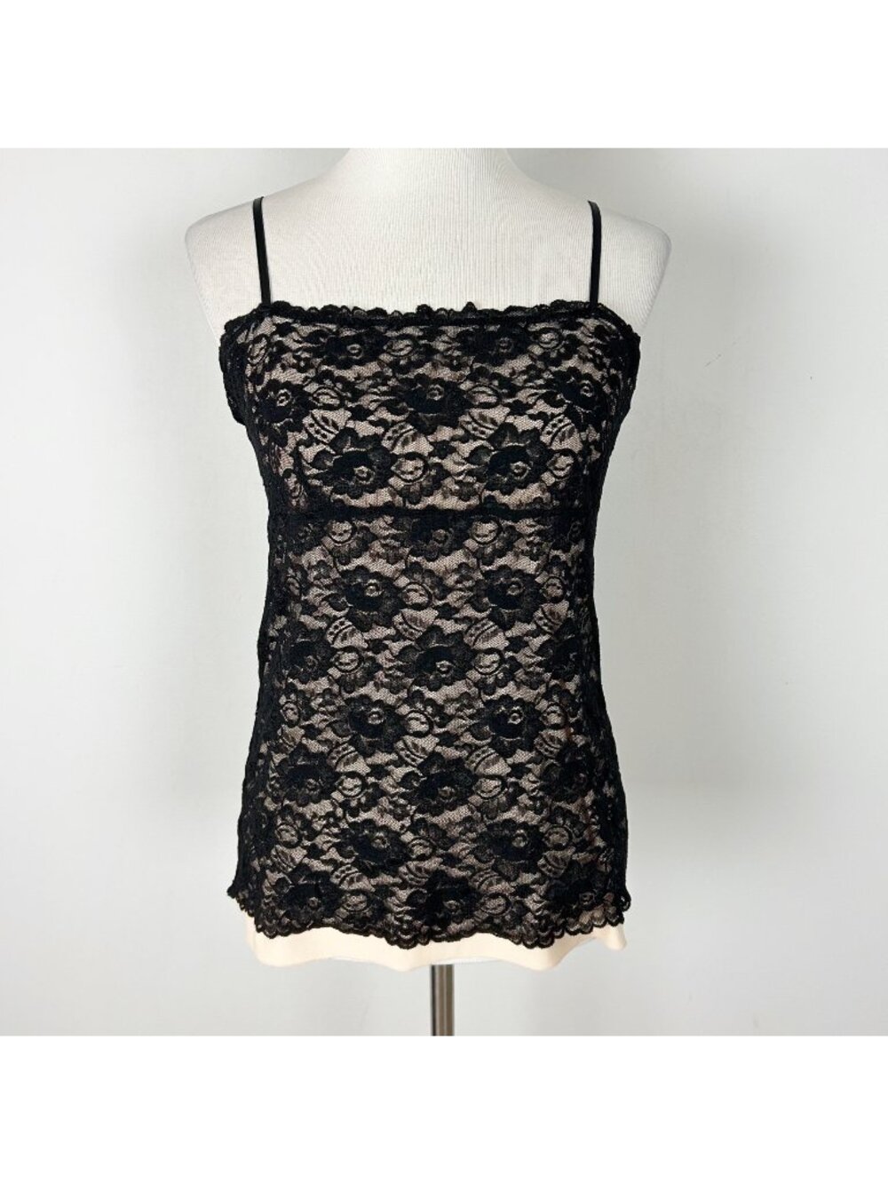Y2K Black‎ Floral Lace Babydoll Cami Tank Top Boho Whimsigoth Size Large Women's